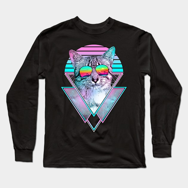 Egyptian Mau Cat Vintage Retro Vaporwave Beach Vibe Long Sleeve T-Shirt by TheBeardComic